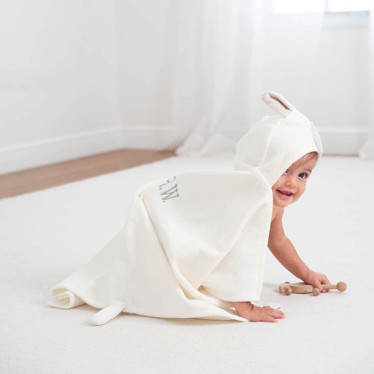 Cream Lambie Hooded Baby Bath Wrap