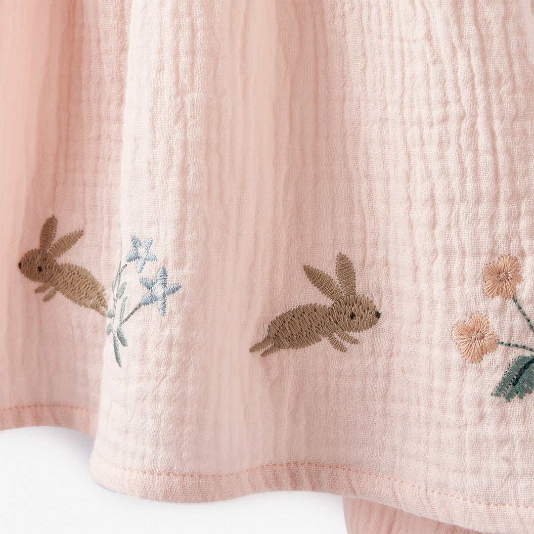 Blush Pink Garden Picnic Embroidered Organic Muslin Dress w/ Bloomer