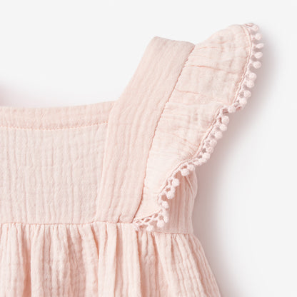 Blush Pink Garden Picnic Embroidered Organic Muslin Dress w/ Bloomer