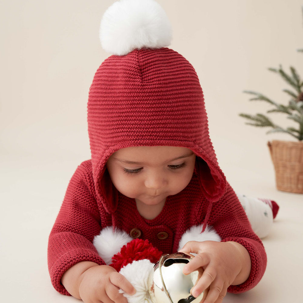 Elegant Baby Baby s Pom Pom Knit Aviator Hat Red Size Newborn