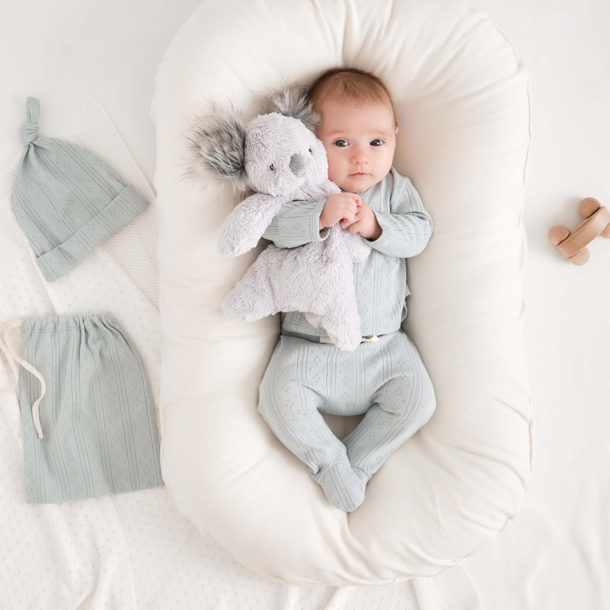 PURETÉ - Cotton Check Three Piece Baby Layette Set - Blue