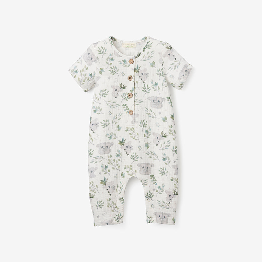 Koala Print Organic Muslin S/S Baby Jumpsuit – Elegant Baby