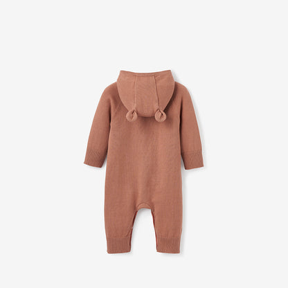 Rust Hooded Cotton Knit Baby Jumpsuit