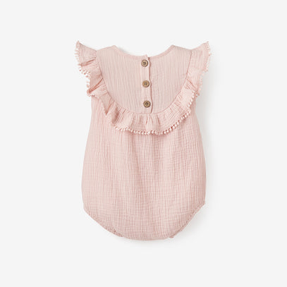 Pink Floral Embroidered Organic Muslin Bubble Romper