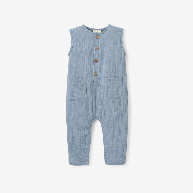 Baby Boys Blue One piece Slate Blue Muslin Romper