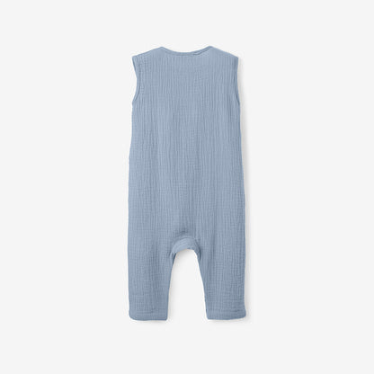 Stone Blue Organic Muslin Sleeveless Jumpsuit – Elegant Baby