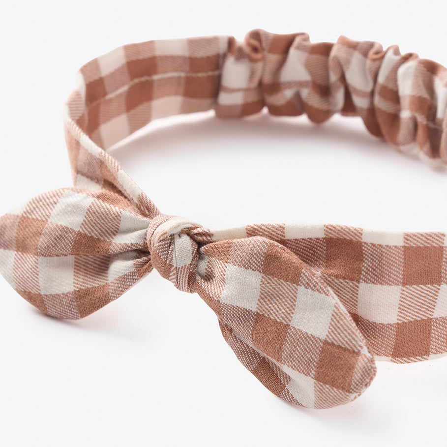 Rust Gingham Knotted Bow Headband