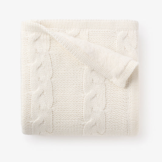 White Cotton/Acrylic Cable Fur Back Blanket
