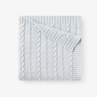 Pale Blue Horseshoe Cable Knit Baby Blanket