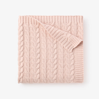 Pale Pink Horseshoe Cable Knit Baby Blanket