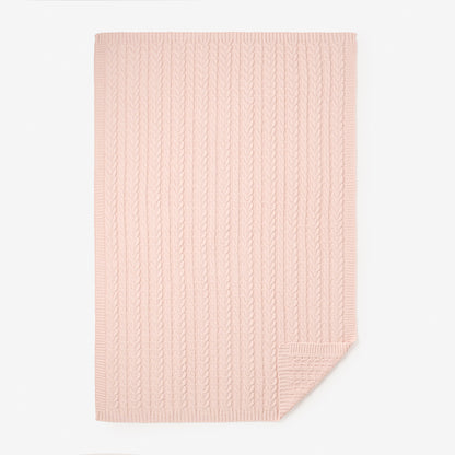 Pale Pink Horseshoe Cable Knit Baby Blanket