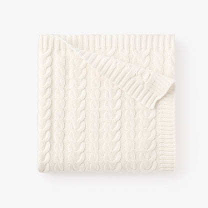 Whisper White Horseshoe Cable Knit Baby Blanket