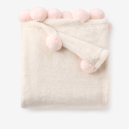 Pale Pink Pom Trim Fleece Baby Stroller Blanket