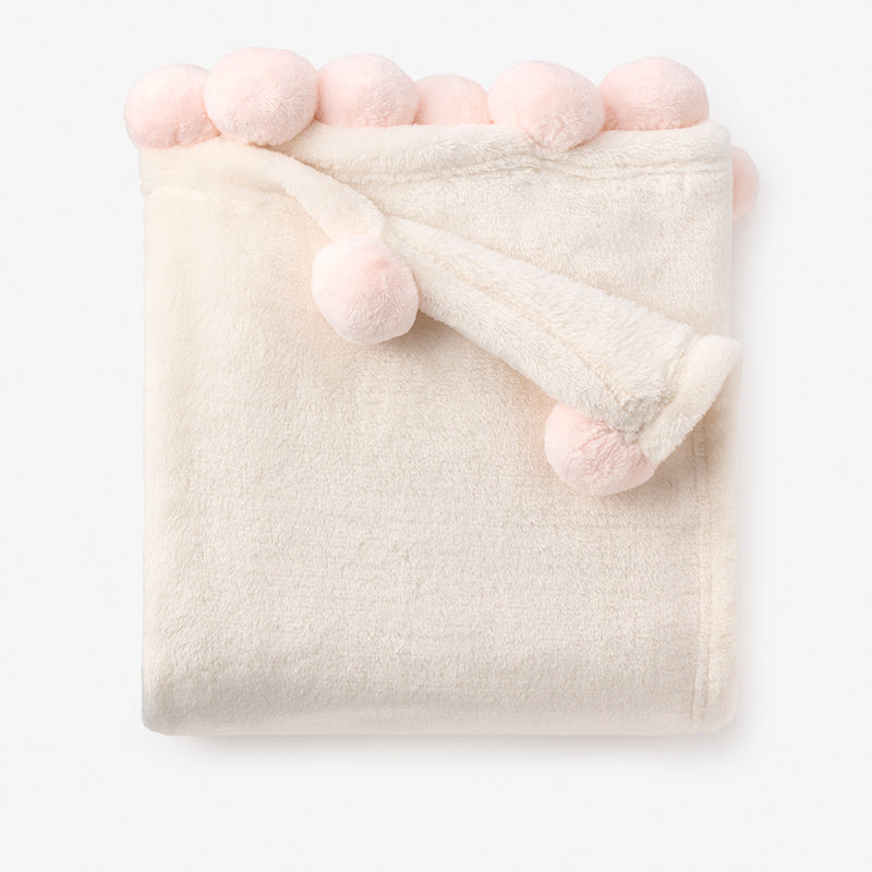 Pale Pink Pom Trim Fleece Baby Stroller Blanket – Elegant Baby