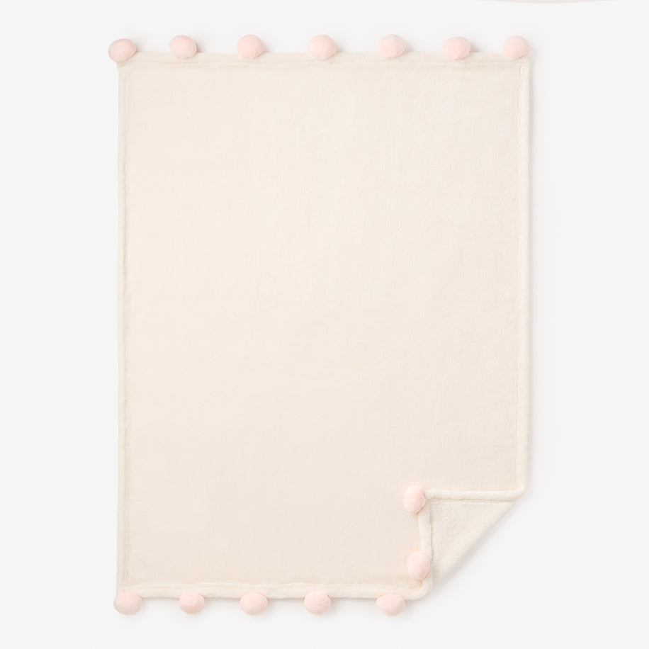 Pale Pink Pom Trim Fleece Baby Stroller Blanket