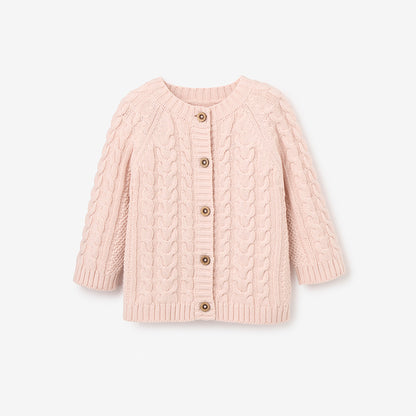 Pale Pink Horseshoe Cable Knit Baby Cardigan
