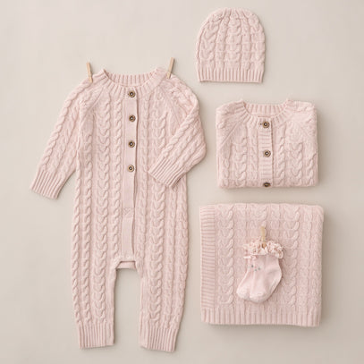 Pale Pink Horseshoe Cable Knit Baby Cardigan