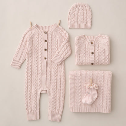 Pale Pink Horseshoe Cable Knit Baby Cardigan