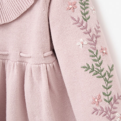 Violet Floral Embroidered Sleeve Dress & Bloomer Set