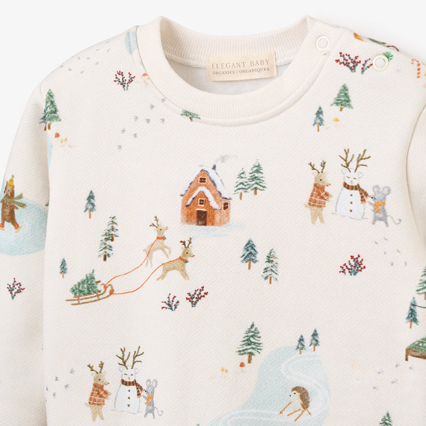 Whimsical Winter Wonderland Printed Fleece Top & Pant Set