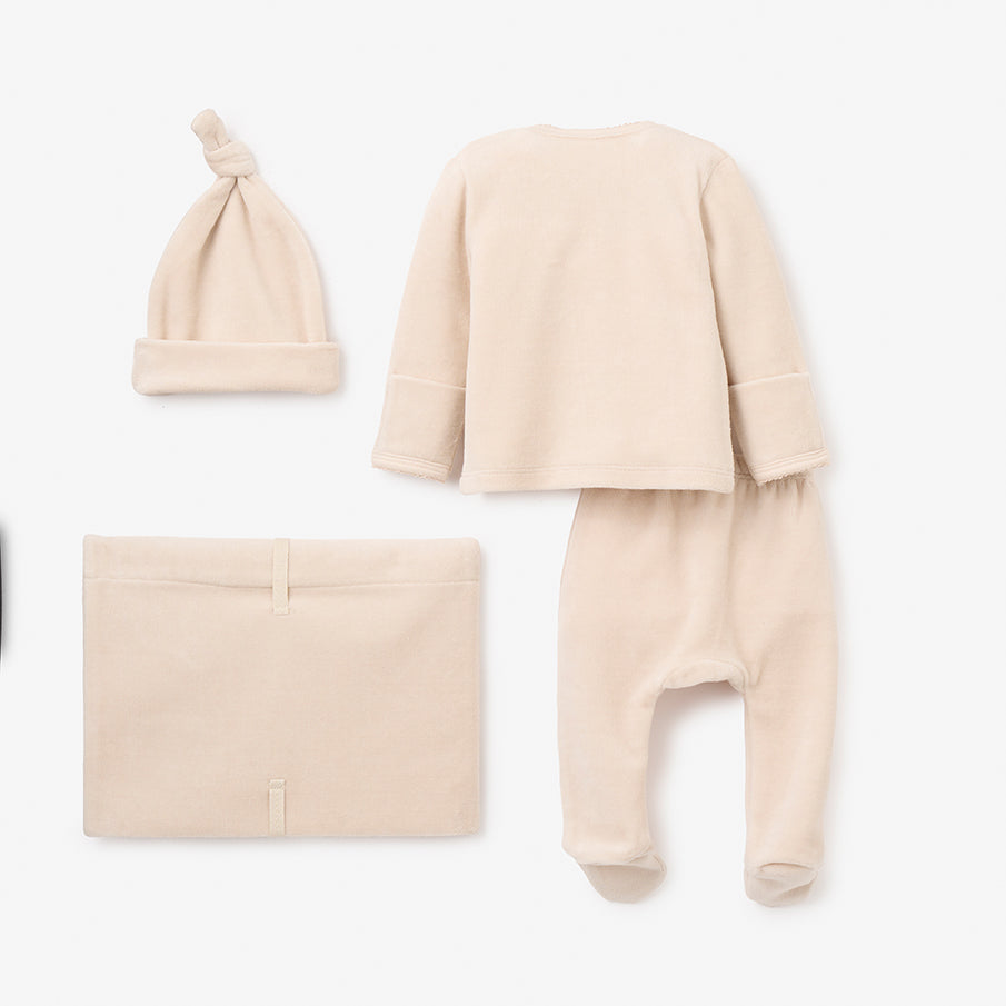 Taupe Velour Welcome to the World Layette Set – Elegant Baby