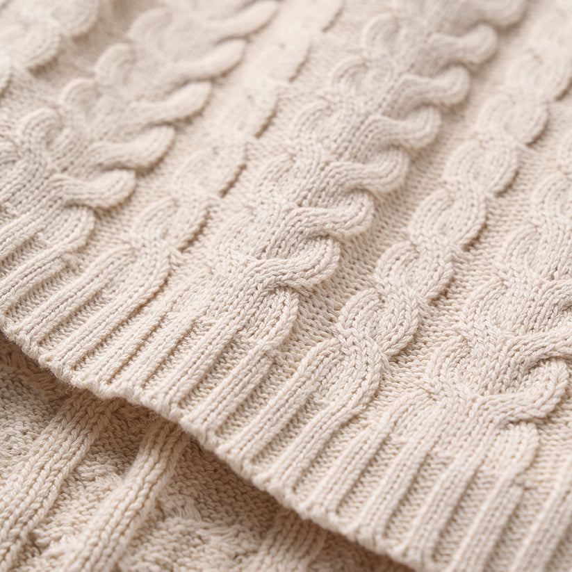 Wheat Horseshoe Cable Knit Baby Jumpsuit