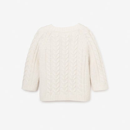 Whisper White Horseshoe Cable Knit Baby Cardigan