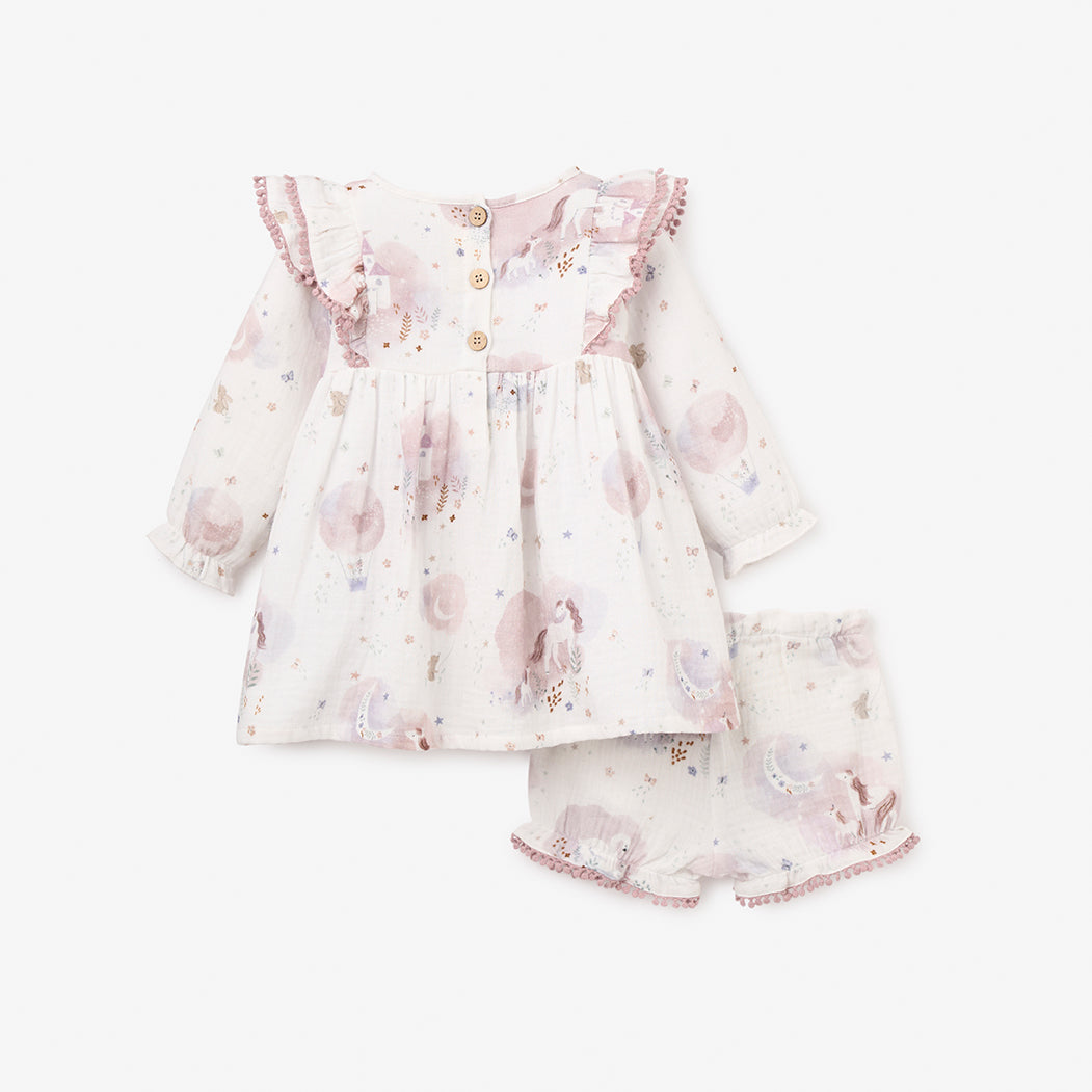 Fairytale Wonderland Organic Muslin Dress & Bloomer Set