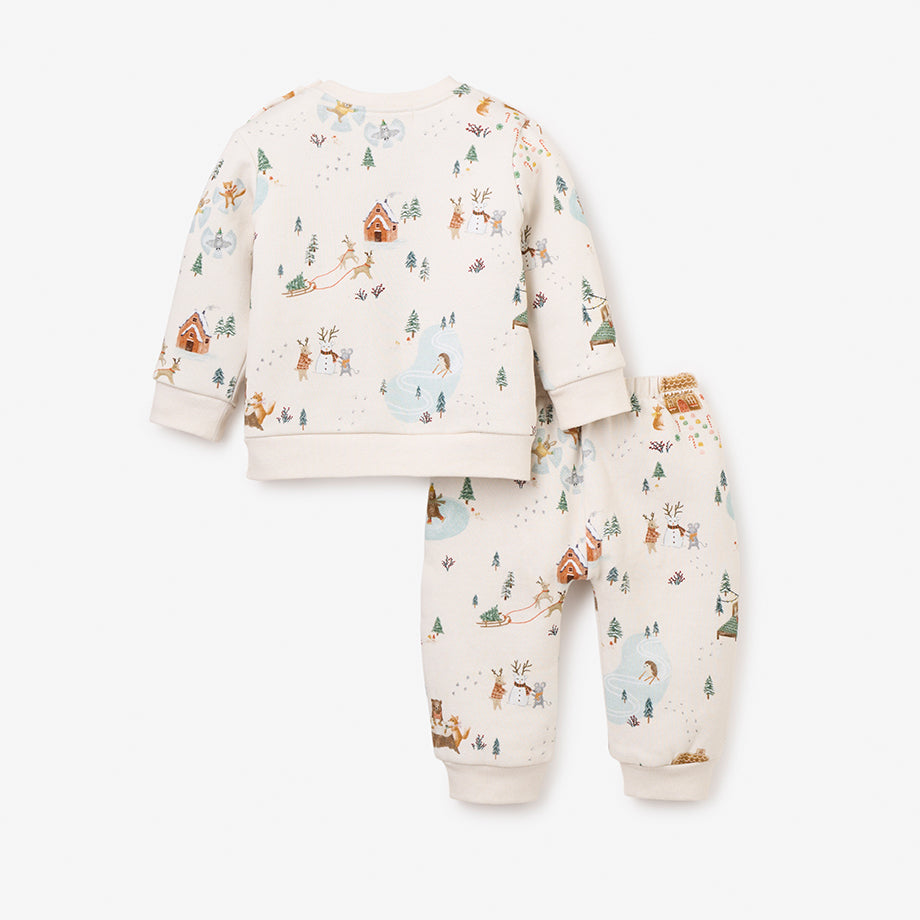 Whimsical Winter Wonderland Printed Fleece Top & Pant Set