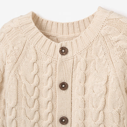Wheat Horseshoe Cable Knit Baby Jumpsuit