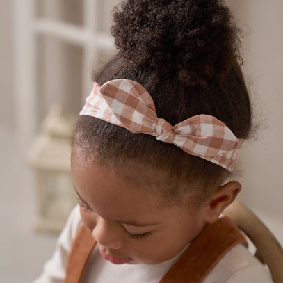 Rust Gingham Knotted Bow Headband
