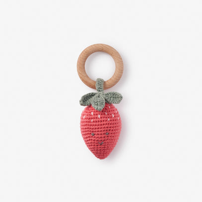 Scarlett the Strawberry Hand-Crocheted Wood Ring Rattle