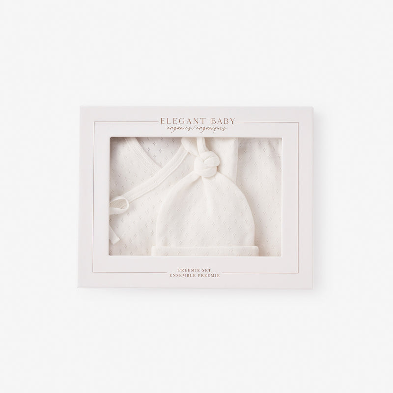 Organic Cotton Pointelle 3 Pc Preemie Layette Set w. Gift Box