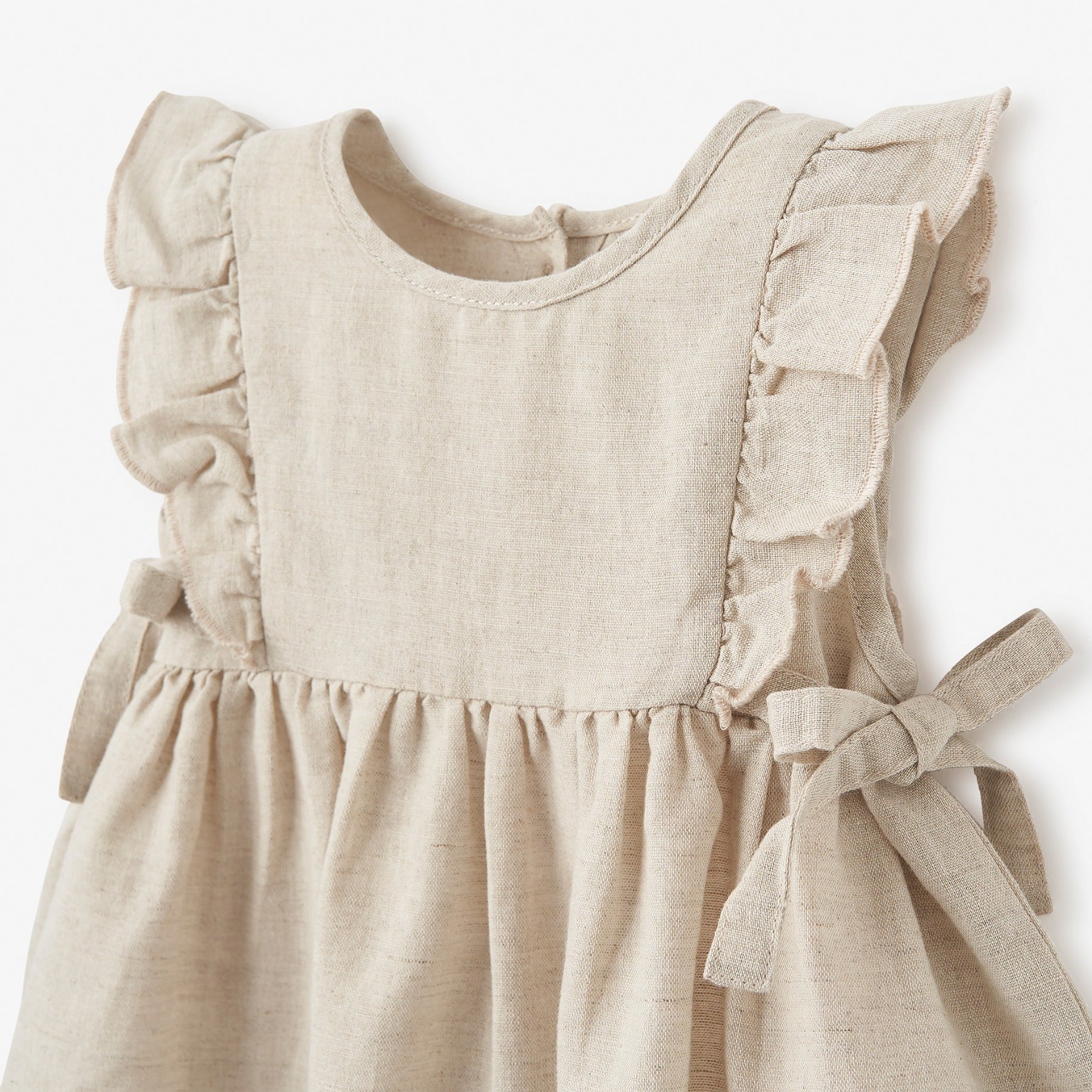 Natural Linen Floral Embroidered Dress w/ Bloomer - FLAXSEED / 6-9M Natural Linen Floral Embroidered Dress w/ Bloomer - FLAXSEED / 6-9M