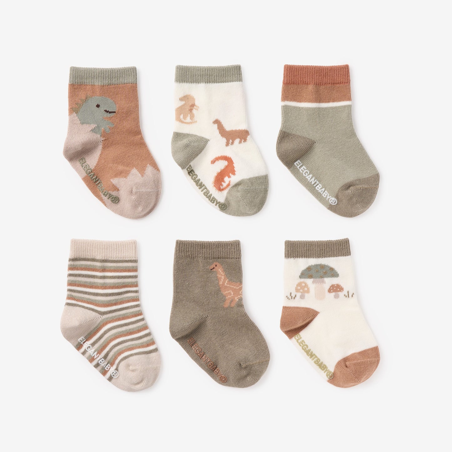 Dinosaur Non Slip Baby Socks 6 PK