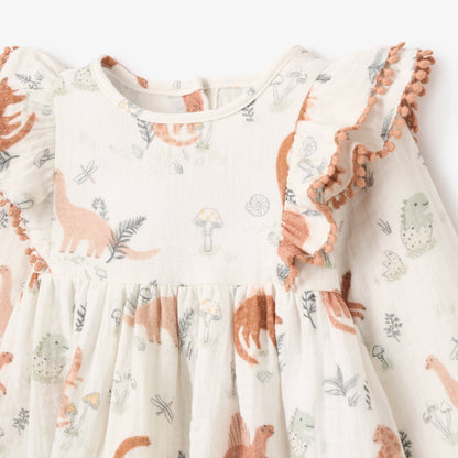 Dinosaur Organic Muslin Ruffle Dress