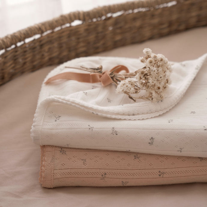 White Floral Organic Cotton Pointelle Baby Blanket