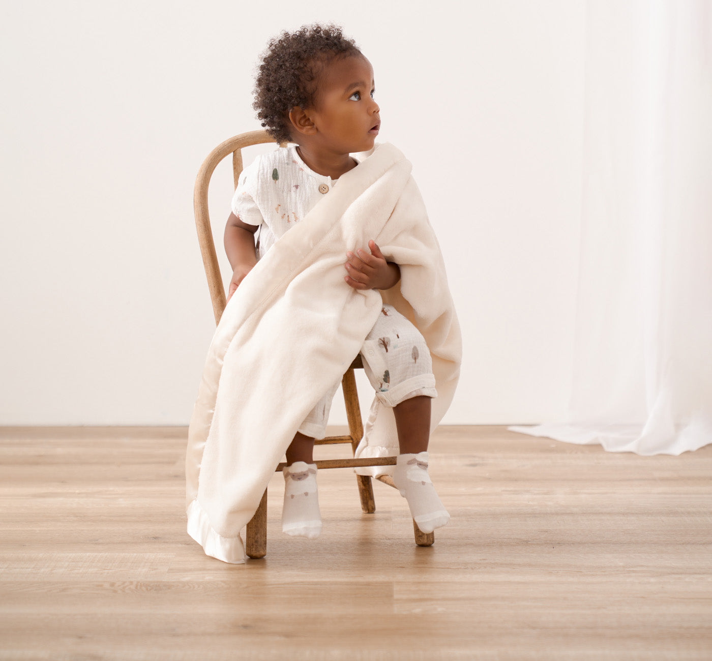 Cream Satin Trim Flannel Fleece Baby Stroller Blanket