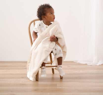 Cream Satin Trim Flannel Fleece Baby Stroller Blanket