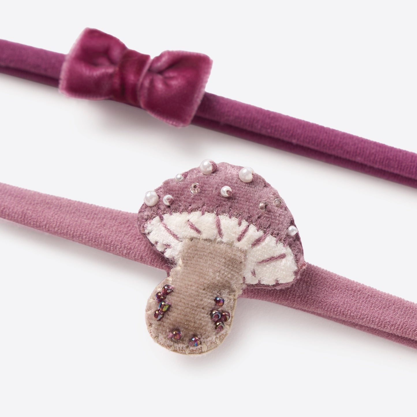 Velvet Bow + Mushroom Headband Set