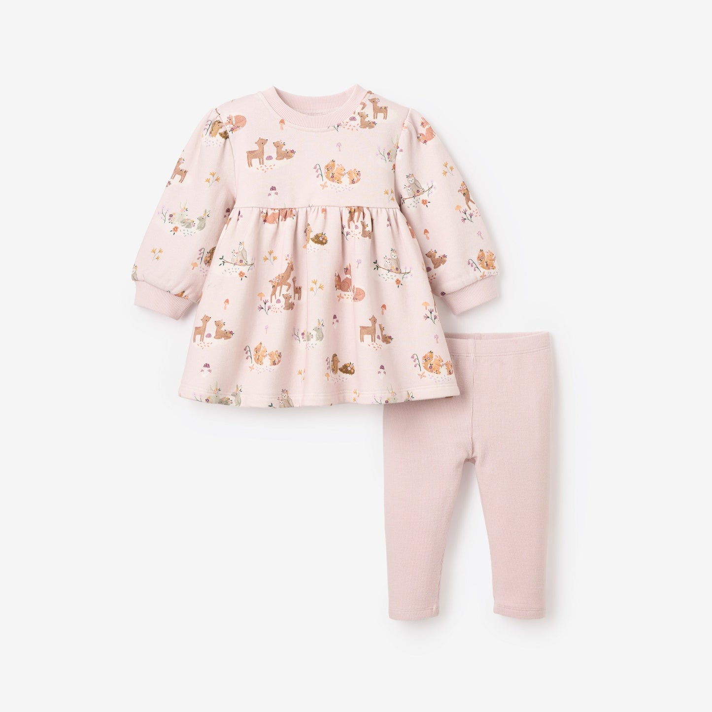 Forest Family Organic Printed Fleece Dress + Rib Legging Set