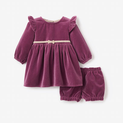 Dark Violet Velvet Ruffle Sleeve Dress