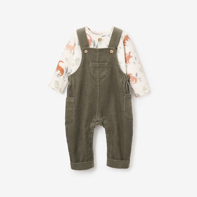 Dinosaur Organic Muslin Top + Corduroy Overall Set