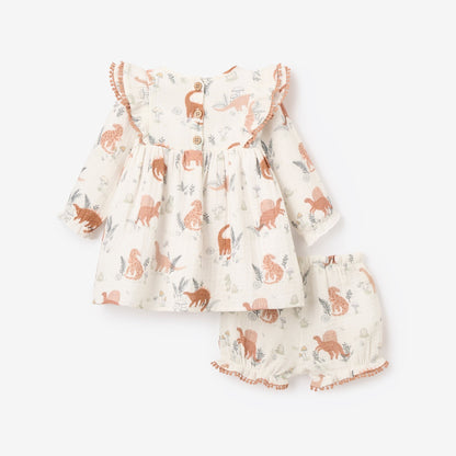 Dinosaur Organic Muslin Ruffle Dress