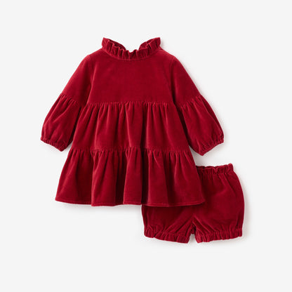 Red Velvet Ruffle Collar Dress