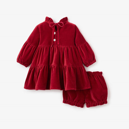 Red Velvet Ruffle Collar Dress