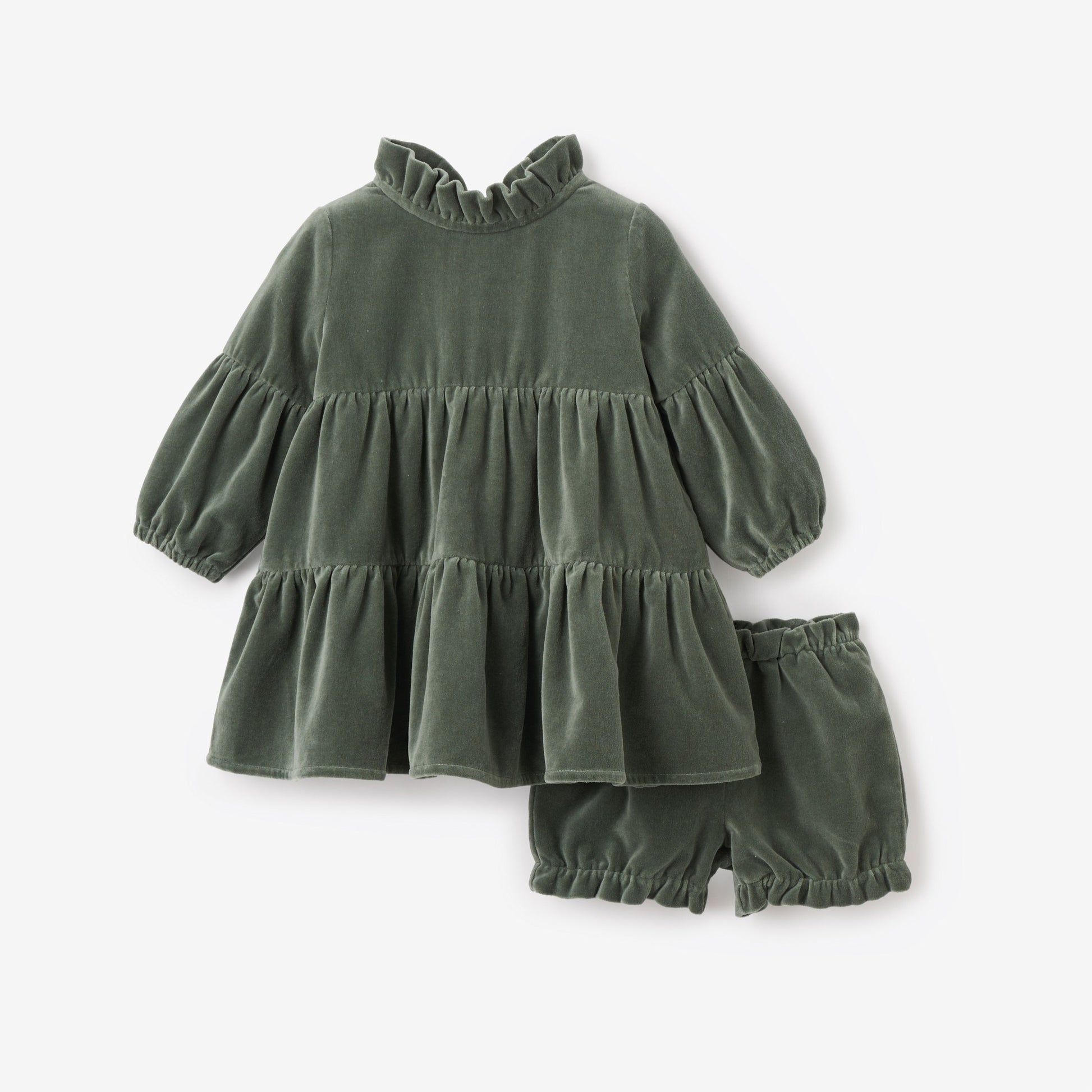 Green Velvet Ruffle Collar Dress Elegant Baby Green Velvet Ruffle Collar Dress Elegant Baby