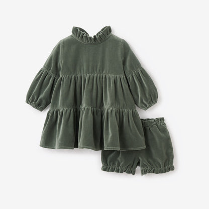 Green Velvet Ruffle Collar Dress Elegant Baby Green Velvet Ruffle Collar Dress Elegant Baby