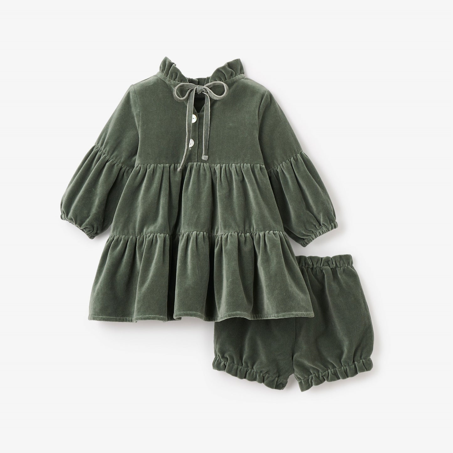 Green Velvet Ruffle Collar Dress