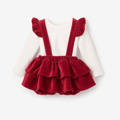 Red Velvet Jumper Skirt Set